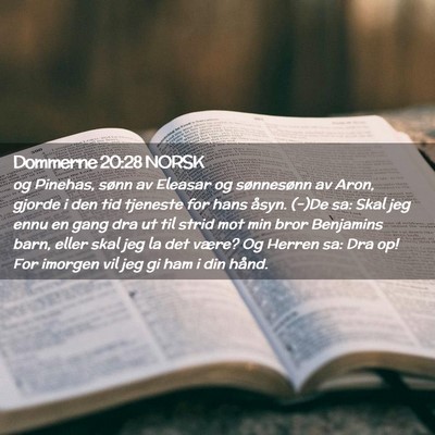 Picture 02 - Dommerne 20:28 NORSK - og Pinehas, sønn av Eleasar og sønnesønn av - Bible Verse Picture
