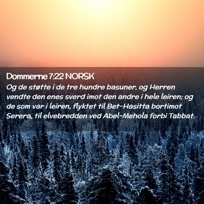 Picture 02 - Dommerne 7:22 NORSK - Og de støtte i de tre hundre basuner, og Herren - Bible Verse Picture