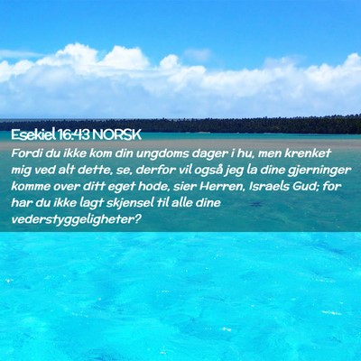 Picture 02 - Esekiel 16:43 NORSK - Fordi du ikke kom din ungdoms dager i hu, men - Bible Verse Picture