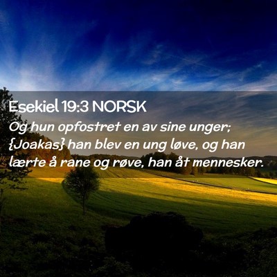 Picture 02 - Esekiel 19:3 NORSK - Og hun opfostret en av sine unger; {Joakas} han - Bible Verse Picture