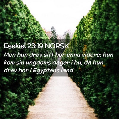 Picture 02 - Esekiel 23:19 NORSK - Men hun drev sitt hor ennu videre; hun kom sin - Bible Verse Picture