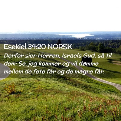 Picture 02 - Esekiel 34:20 NORSK - Derfor sier Herren, Israels Gud, så til dem: Se, - Bible Verse Picture