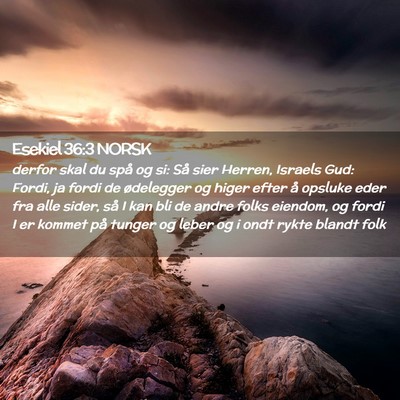 Picture 02 - Esekiel 36:3 NORSK - derfor skal du spå og si: Så sier Herren, - Bible Verse Picture