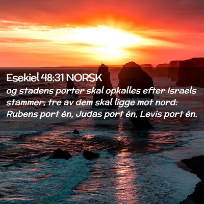 Picture 02 - Esekiel 48:31 NORSK - og stadens porter skal opkalles efter Israels - Bible Verse Picture