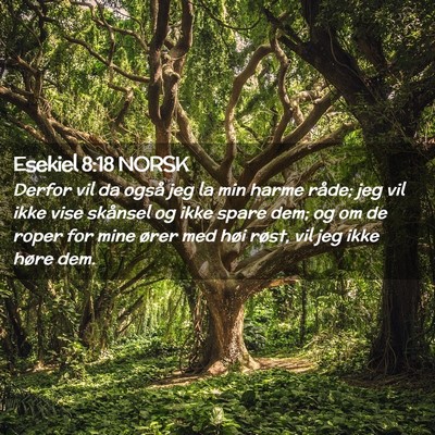 Picture 02 - Esekiel 8:18 NORSK - Derfor vil da også jeg la min harme råde; jeg - Bible Verse Picture