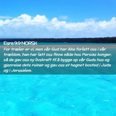 Picture 02 - Esra 9:9 NORSK - For træler er vi; men vår Gud har ikke forlatt - Bible Verse Picture
