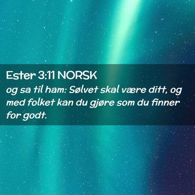 Picture 02 - Ester 3:11 NORSK - og sa til ham: Sølvet skal være ditt, og med - Bible Verse Picture