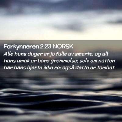 Picture 02 - Forkynneren 2:23 NORSK - Alle hans dager er jo fulle av smerte, og all - Bible Verse Picture