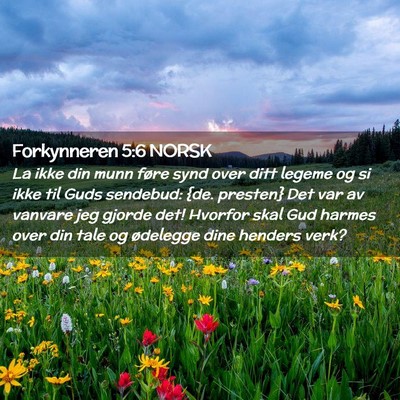 Picture 02 - Forkynneren 5:6 NORSK - La ikke din munn føre synd over ditt legeme og - Bible Verse Picture