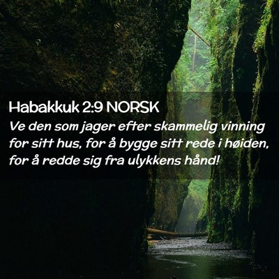 Picture 02 - Habakkuk 2:9 NORSK - Ve den som jager efter skammelig vinning for sitt - Bible Verse Picture