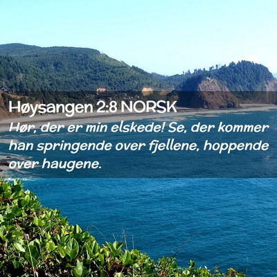 Picture 02 - Høysangen 2:8 NORSK - Hør, der er min elskede! Se, der kommer han - Bible Verse Picture