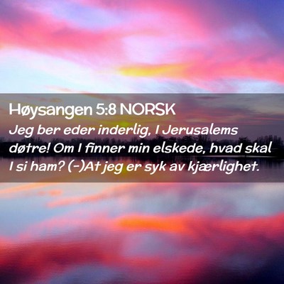 Picture 02 - Høysangen 5:8 NORSK - Jeg ber eder inderlig, I Jerusalems døtre! Om I - Bible Verse Picture