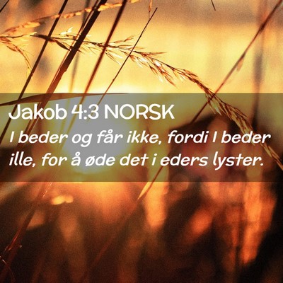 Picture 02 - Jakob 4:3 NORSK - I beder og får ikke, fordi I beder ille, for å - Bible Verse Picture