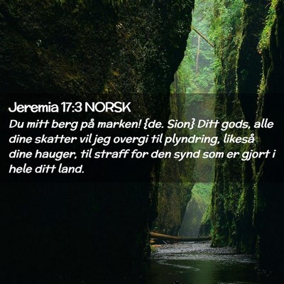 Picture 02 - Jeremia 17:3 NORSK - Du mitt berg på marken! {de. Sion} Ditt gods, - Bible Verse Picture