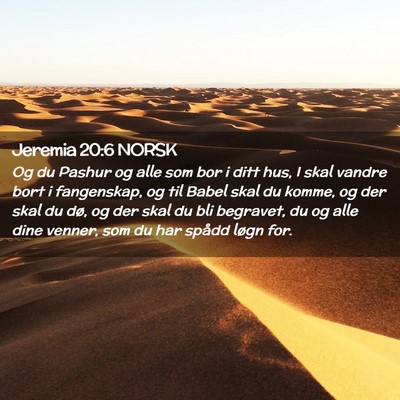 Picture 02 - Jeremia 20:6 NORSK - Og du Pashur og alle som bor i ditt hus, I skal - Bible Verse Picture