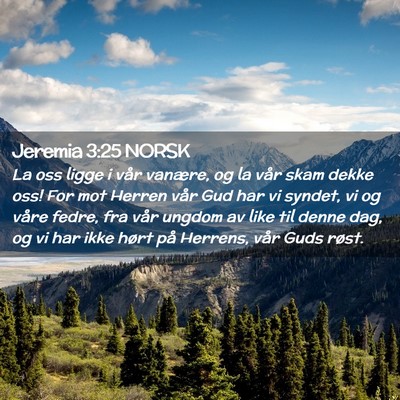 Picture 02 - Jeremia 3:25 NORSK - La oss ligge i vår vanære, og la vår skam - Bible Verse Picture