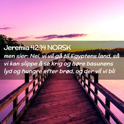 Picture 02 - Jeremia 42:14 NORSK - men sier: Nei, vi vil gå til Egyptens land, så - Bible Verse Picture