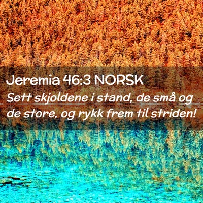 Picture 02 - Jeremia 46:3 NORSK - Sett skjoldene i stand, de små og de store, og - Bible Verse Picture