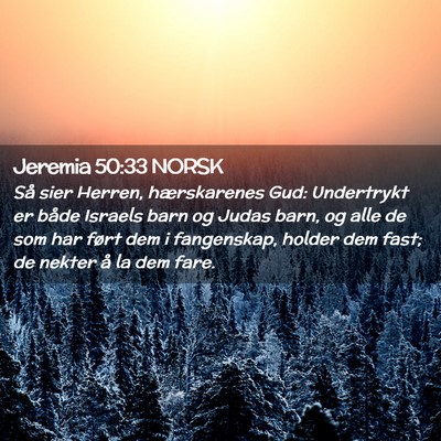 Picture 02 - Jeremia 50:33 NORSK - Så sier Herren, hærskarenes Gud: Undertrykt er - Bible Verse Picture