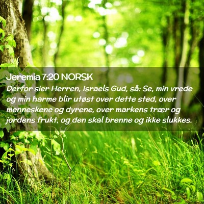 Picture 02 - Jeremia 7:20 NORSK - Derfor sier Herren, Israels Gud, så: Se, min - Bible Verse Picture
