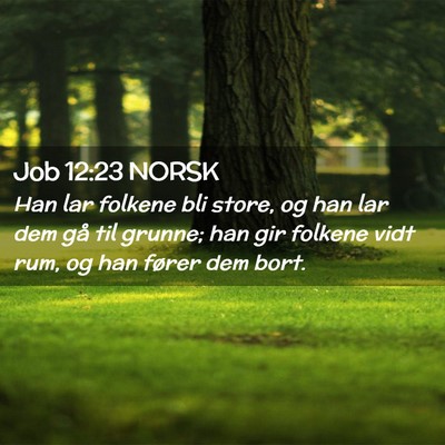 Picture 02 - Job 12:23 NORSK - Han lar folkene bli store, og han lar dem gå til - Bible Verse Picture