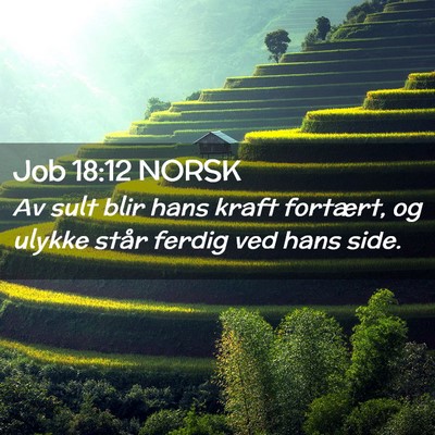 Picture 02 - Job 18:12 NORSK - Av sult blir hans kraft fortært, og ulykke står - Bible Verse Picture