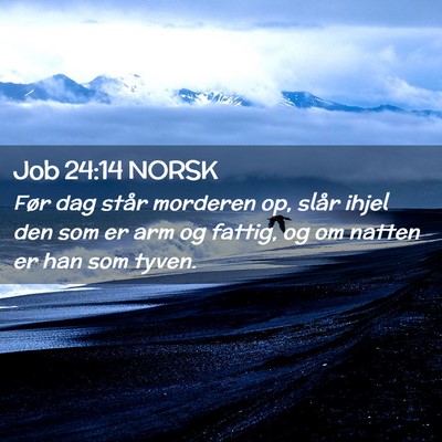 Picture 02 - Job 24:14 NORSK - Før dag står morderen op, slår ihjel den som - Bible Verse Picture