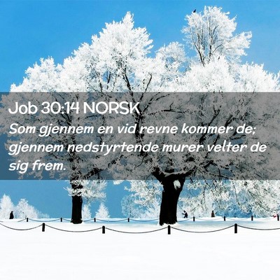 Picture 02 - Job 30:14 NORSK - Som gjennem en vid revne kommer de; gjennem - Bible Verse Picture