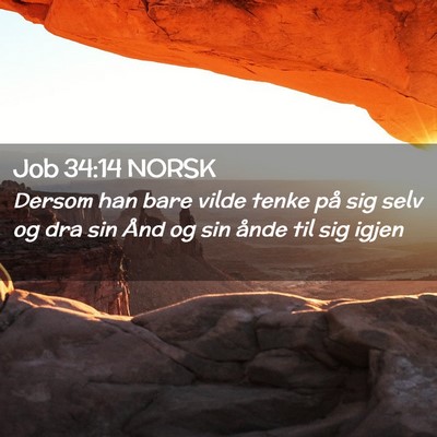 Picture 02 - Job 34:14 NORSK - Dersom han bare vilde tenke på sig selv og dra - Bible Verse Picture