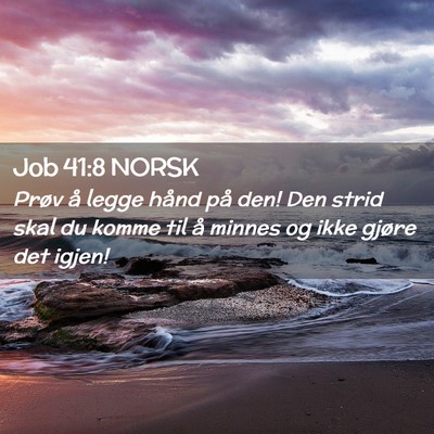 Picture 02 - Job 41:8 NORSK - Prøv å legge hånd på den! Den strid skal du - Bible Verse Picture