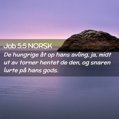 Picture 02 - Job 5:5 NORSK - De hungrige åt op hans avling, ja, midt ut av - Bible Verse Picture