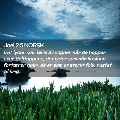 Picture 02 - Joel 2:5 NORSK - Det lyder som larm av vogner når de hopper over - Bible Verse Picture