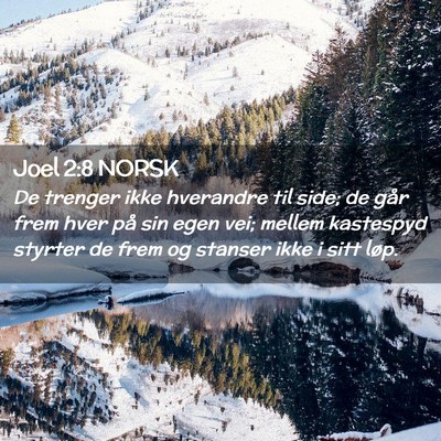 Picture 02 - Joel 2:8 NORSK - De trenger ikke hverandre til side; de går frem - Bible Verse Picture