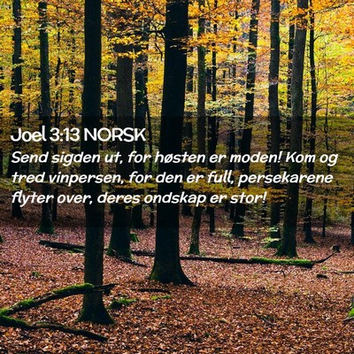 Picture 02 - Joel 3:13 NORSK - Send sigden ut, for høsten er moden! Kom og tred - Bible Verse Picture