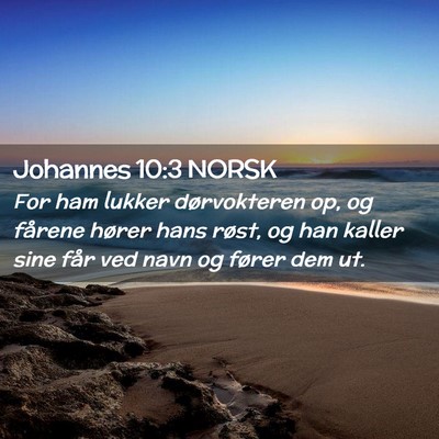 Picture 02 - Johannes 10:3 NORSK - For ham lukker dørvokteren op, og fårene hører - Bible Verse Picture