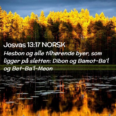 Picture 02 - Josvas 13:17 NORSK - Hesbon og alle tilhørende byer, som ligger på - Bible Verse Picture
