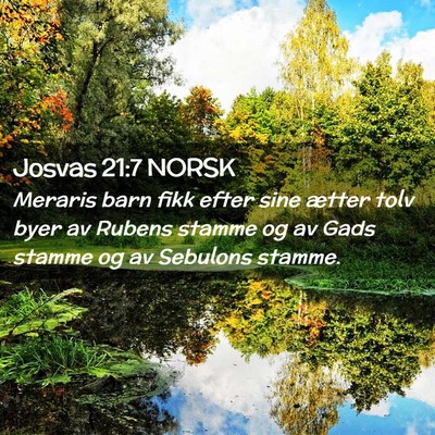 Picture 02 - Josvas 21:7 NORSK - Meraris barn fikk efter sine ætter tolv byer av - Bible Verse Picture
