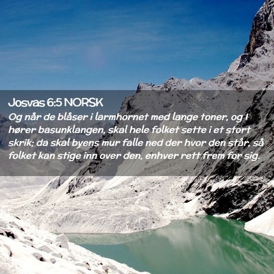 Picture 02 - Josvas 6:5 NORSK - Og når de blåser i larmhornet med lange toner, - Bible Verse Picture