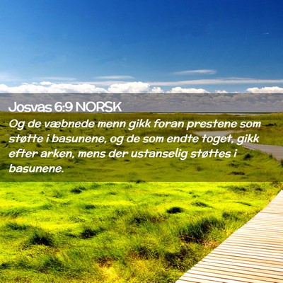 Picture 02 - Josvas 6:9 NORSK - Og de væbnede menn gikk foran prestene som - Bible Verse Picture