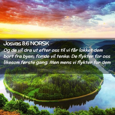 Picture 02 - Josvas 8:6 NORSK - Og de vil dra ut efter oss til vi får lokket dem - Bible Verse Picture