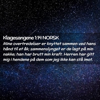Picture 02 - Klagesangene 1:14 NORSK - Mine overtredelser er knyttet sammen ved hans - Bible Verse Picture