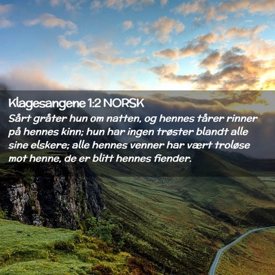 Picture 02 - Klagesangene 1:2 NORSK - Sårt gråter hun om natten, og hennes tårer - Bible Verse Picture