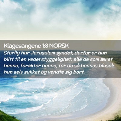 Picture 02 - Klagesangene 1:8 NORSK - Storlig har Jerusalem syndet, derfor er hun blitt - Bible Verse Picture