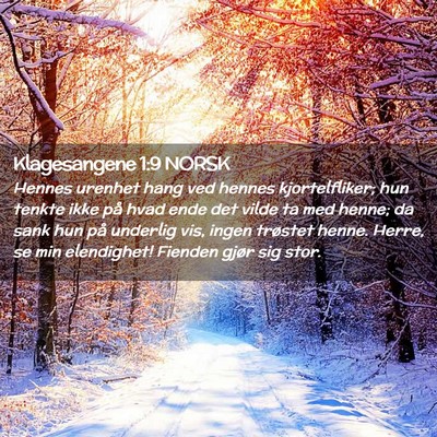 Picture 02 - Klagesangene 1:9 NORSK - Hennes urenhet hang ved hennes kjortelfliker; hun - Bible Verse Picture