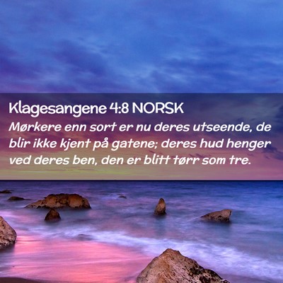 Picture 02 - Klagesangene 4:8 NORSK - Mørkere enn sort er nu deres utseende, de blir - Bible Verse Picture