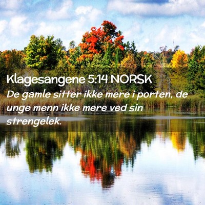 Picture 02 - Klagesangene 5:14 NORSK - De gamle sitter ikke mere i porten, de unge menn - Bible Verse Picture