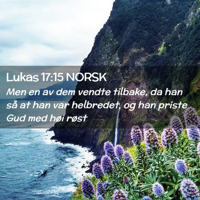Picture 02 - Lukas 17:15 NORSK - Men en av dem vendte tilbake, da han så at han - Bible Verse Picture