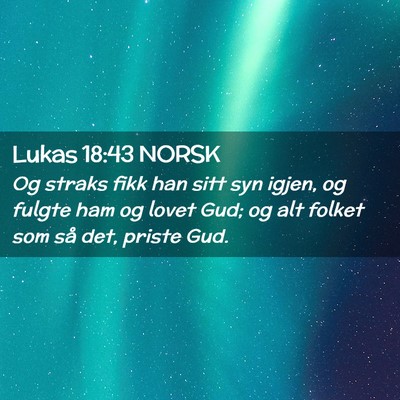 Picture 02 - Lukas 18:43 NORSK - Og straks fikk han sitt syn igjen, og fulgte ham - Bible Verse Picture
