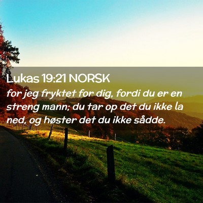Picture 02 - Lukas 19:21 NORSK - for jeg fryktet for dig, fordi du er en streng - Bible Verse Picture