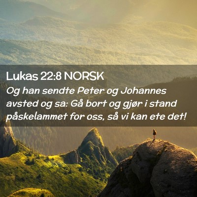 Picture 02 - Lukas 22:8 NORSK - Og han sendte Peter og Johannes avsted og sa: Gå - Bible Verse Picture